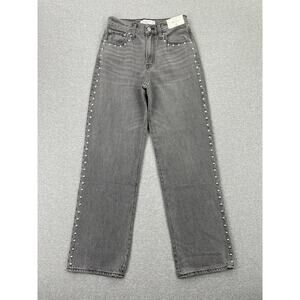 Abercrombie & Fitch High Rise Loose Jeans Womens 25 Gray Studded Denim NWT